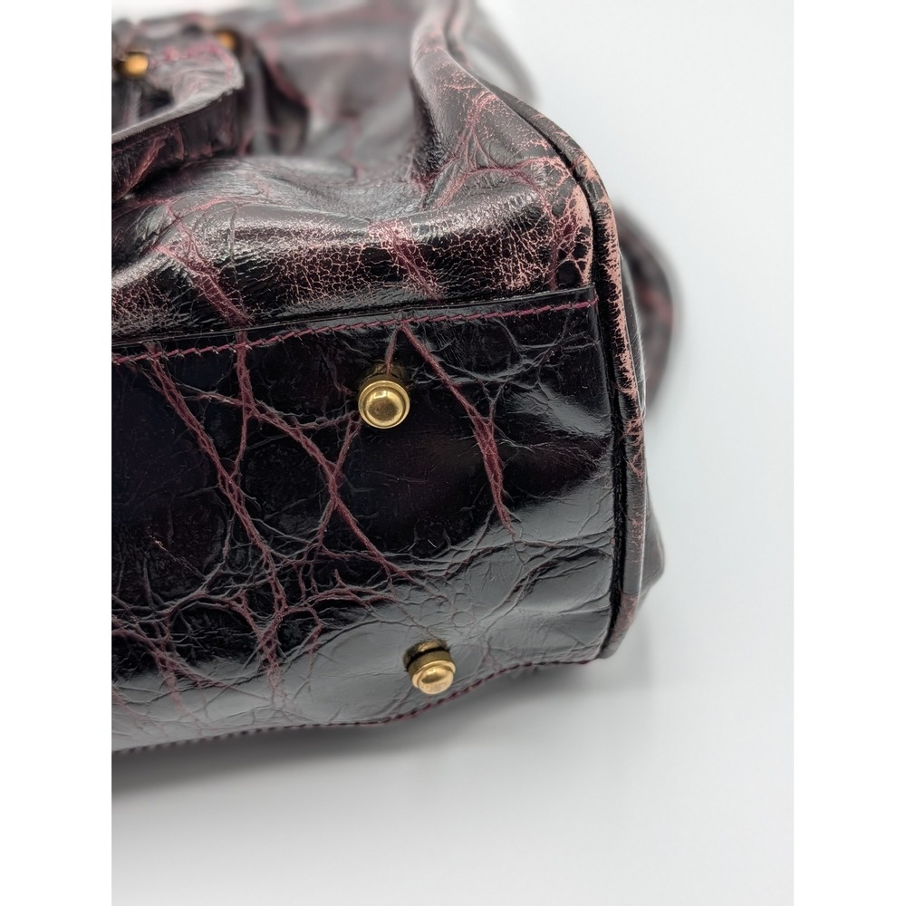 Brahmin Melbourne Crocodile Embossed Leather Shoulder Bag Burgundy Maroon Gold - Picture 5 of 16